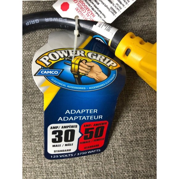 Camco 55185 Power Grip Dogbone Electrical Adapter 30 Amp Male to 50 Amp Female - Picture 2 of 6